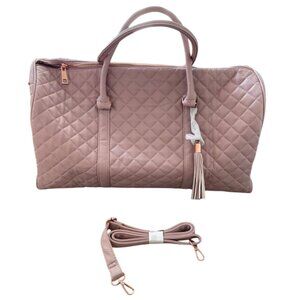 Quilted Pink Weekender Duffel Bag With Tassel Accent & Adjustable Strap